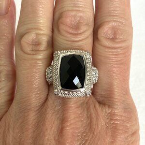 Judith Ripka Sterling Silver 925 Chunky Faceted Black Onyx Statement Ring Sz 8